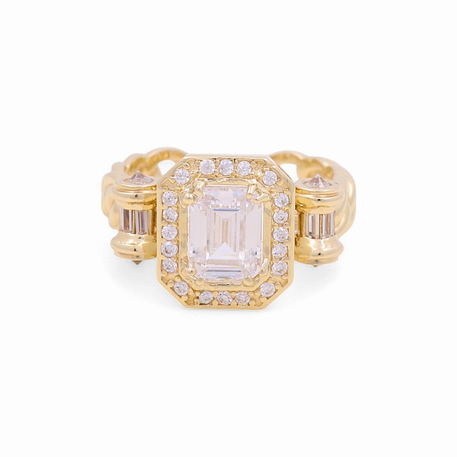 14K  Yellow Gold  Square White with Cz Fashion Women's Ring