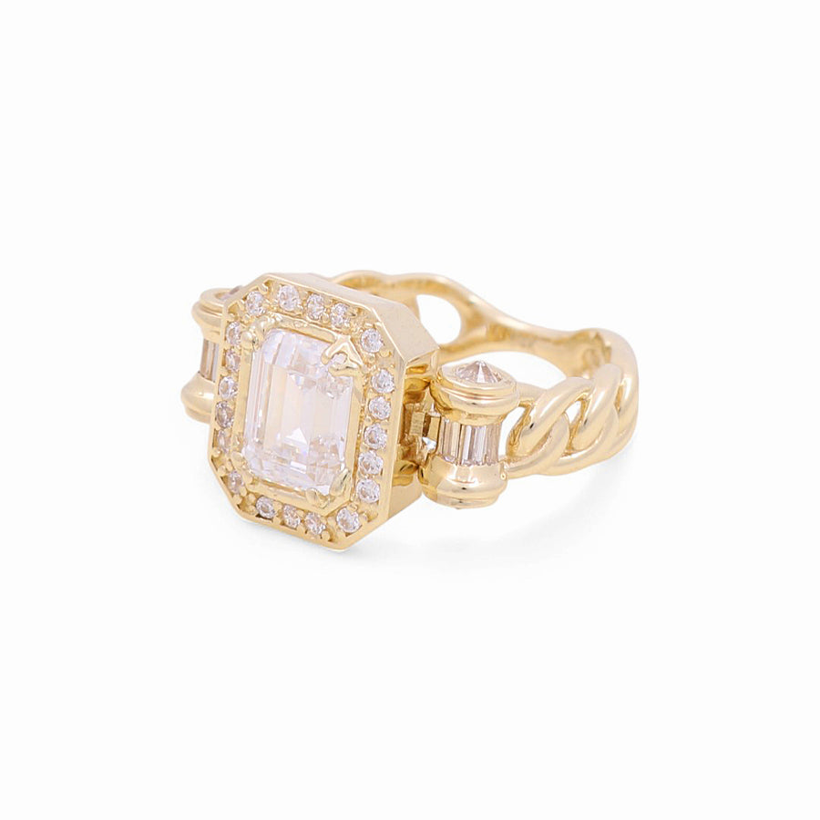 14K  Yellow Gold  Square White with Cz Fashion Women's Ring