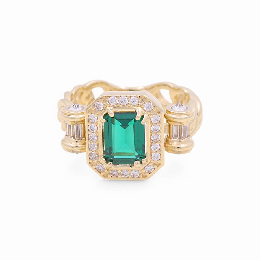 14K  Yellow Gold  Green Square with Cz Fashion Women's Ring