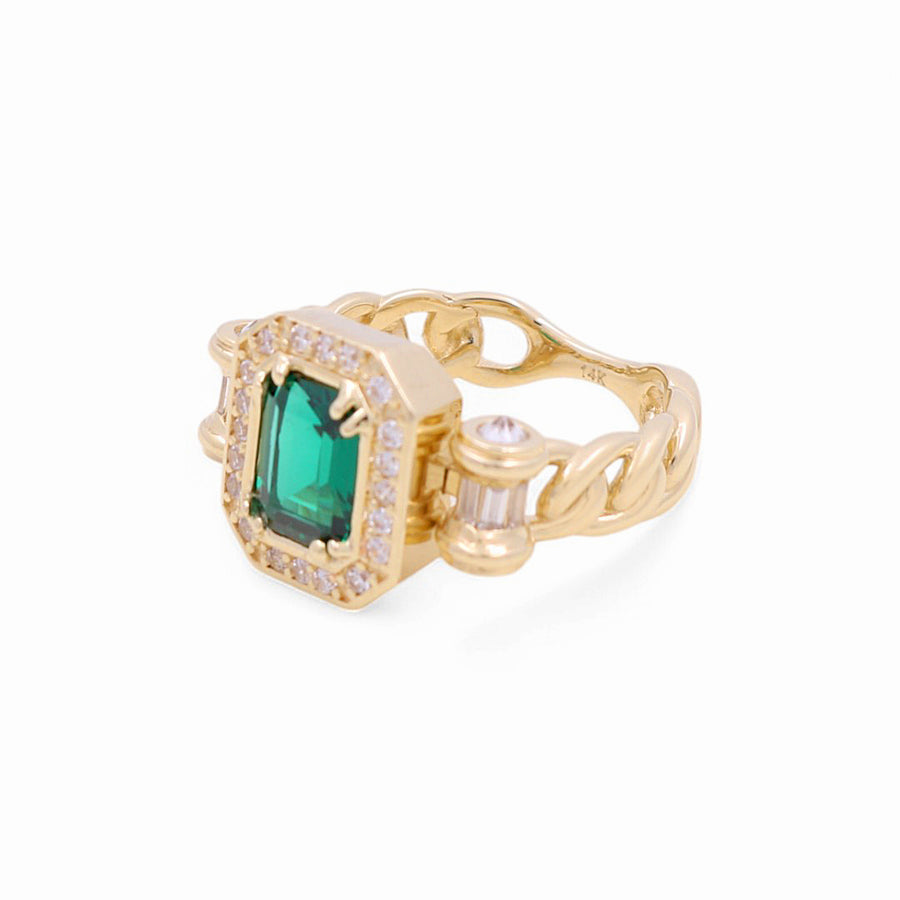 14K  Yellow Gold  Green Square with Cz Fashion Women's Ring