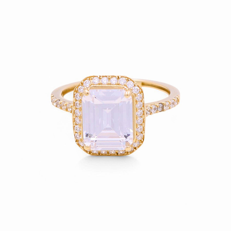 14K  Yellow Gold Square White with Cz Fashion Women's Ring