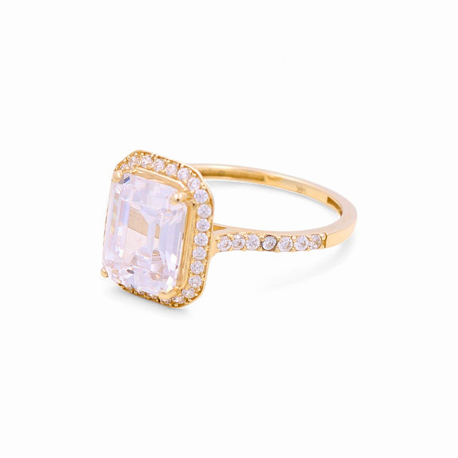 14K  Yellow Gold Square White with Cz Fashion Women's Ring