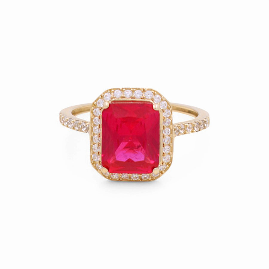 14K  Yellow Gold Red Square with Cz Fashion Women's Ring