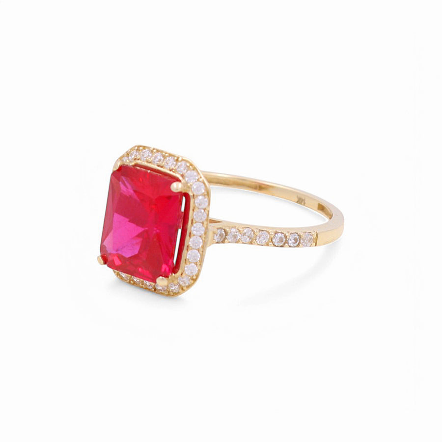 14K  Yellow Gold Red Square with Cz Fashion Women's Ring