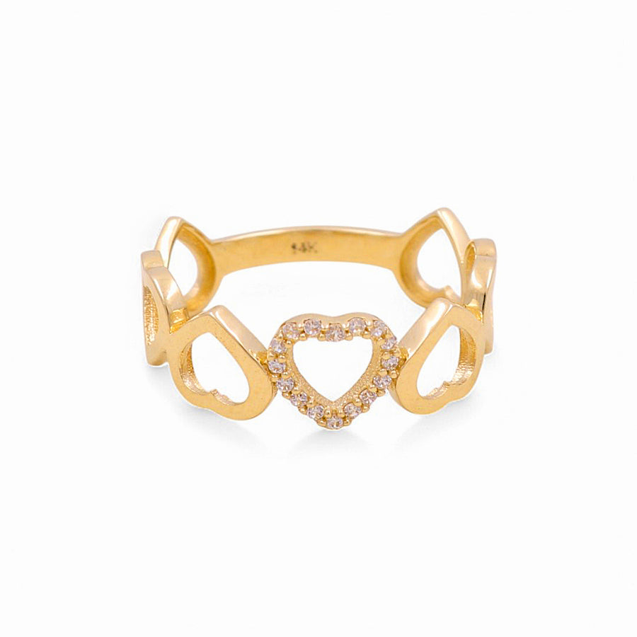 14K  Yellow Gold Hearts Whith Cz Fashion Women's Ring