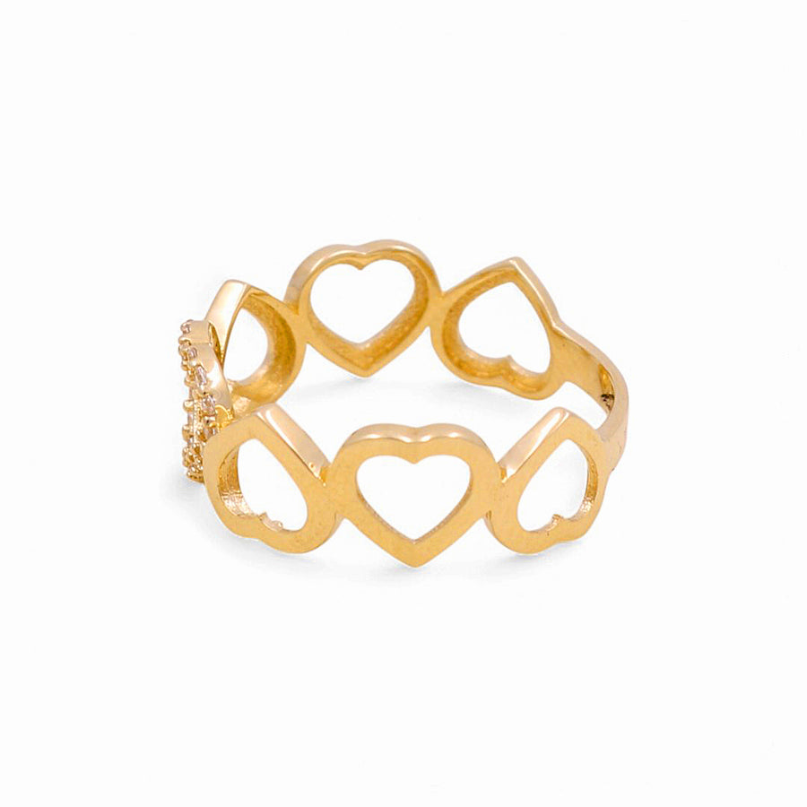 14K  Yellow Gold Hearts Whith Cz Fashion Women's Ring