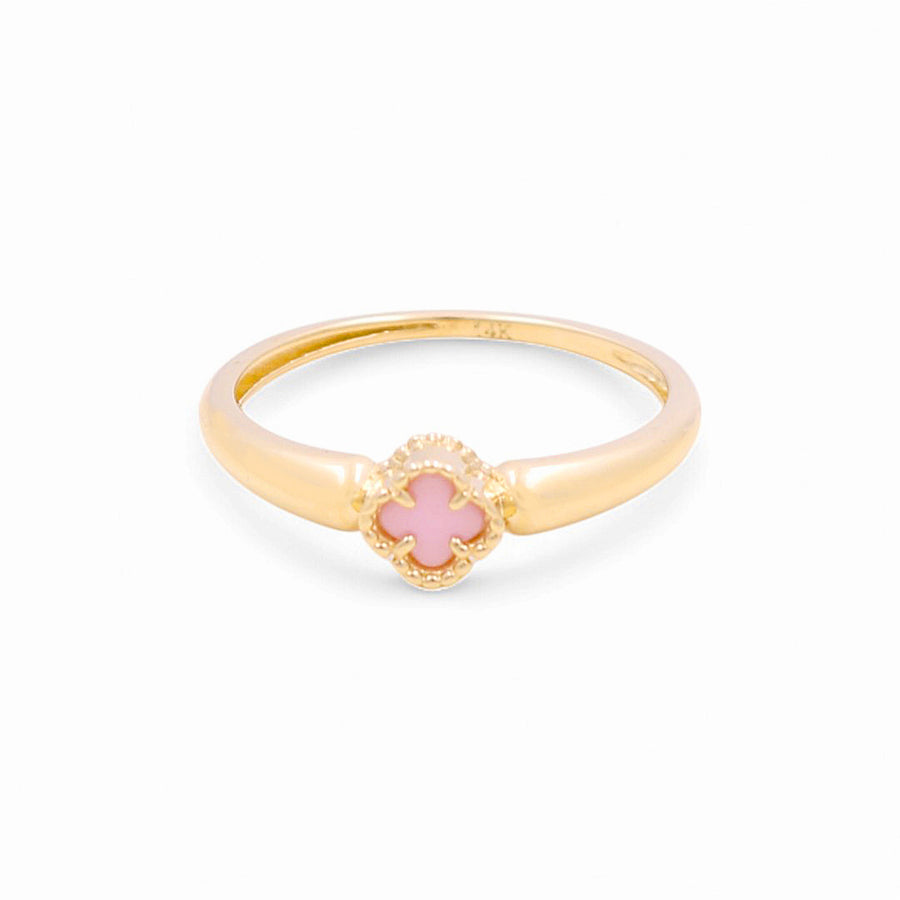 14K  Yellow Gold Pink Clover Fashion Women's Ring