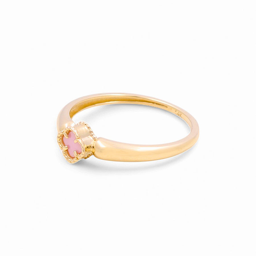 14K  Yellow Gold Pink Clover Fashion Women's Ring