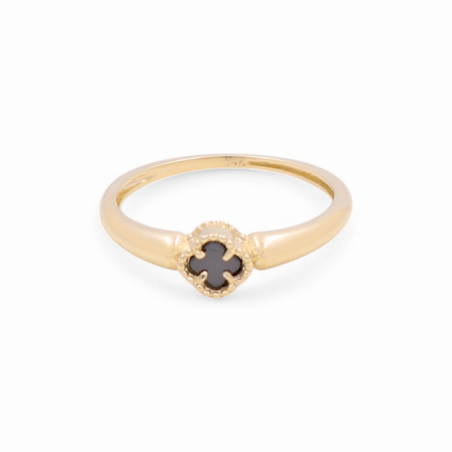 14K  Yellow Gold Black Clover Fashion Women's Ring