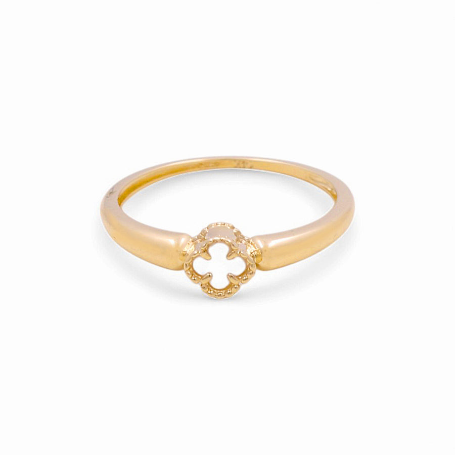 14K  Yellow Gold White Clover Fashion Women's Ring