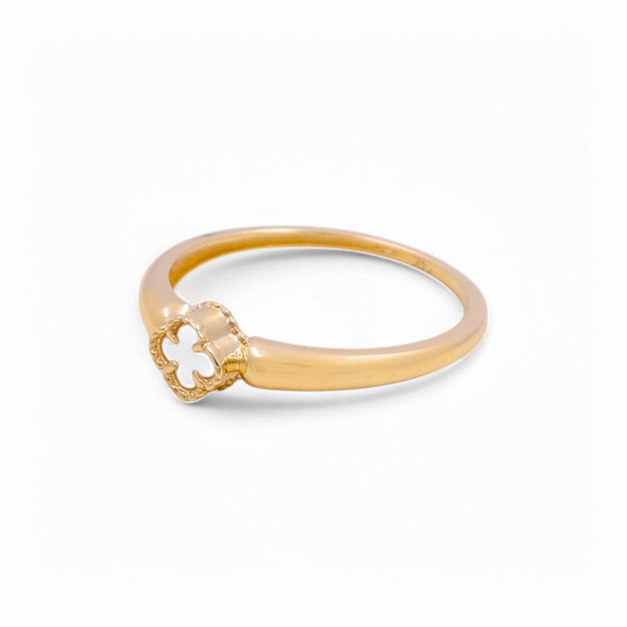 14K  Yellow Gold White Clover Fashion Women's Ring