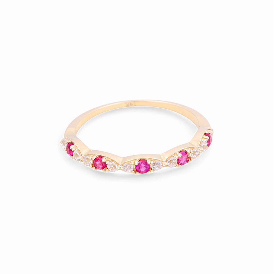 14K  Yellow Gold Band with Red Cz Fashion Women's Ring