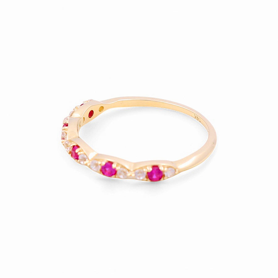 14K  Yellow Gold Band with Red Cz Fashion Women's Ring