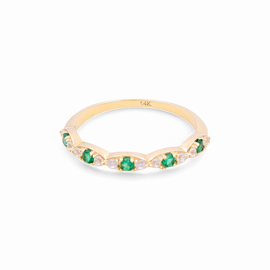 14K  Yellow Gold Band with Green Cz Fashion Women's Ring