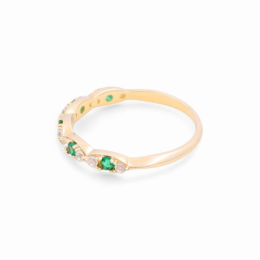 14K  Yellow Gold Band with Green Cz Fashion Women's Ring