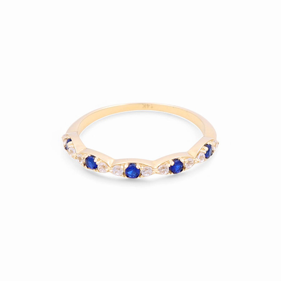 14K  Yellow Gold Band with Blue Cz Fashion Women's Ring