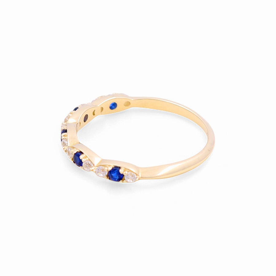 14K  Yellow Gold Band with Blue Cz Fashion Women's Ring