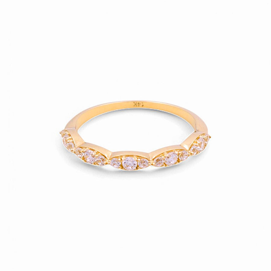 14K  Yellow Gold Band with White Cz Fashion Women's Ring