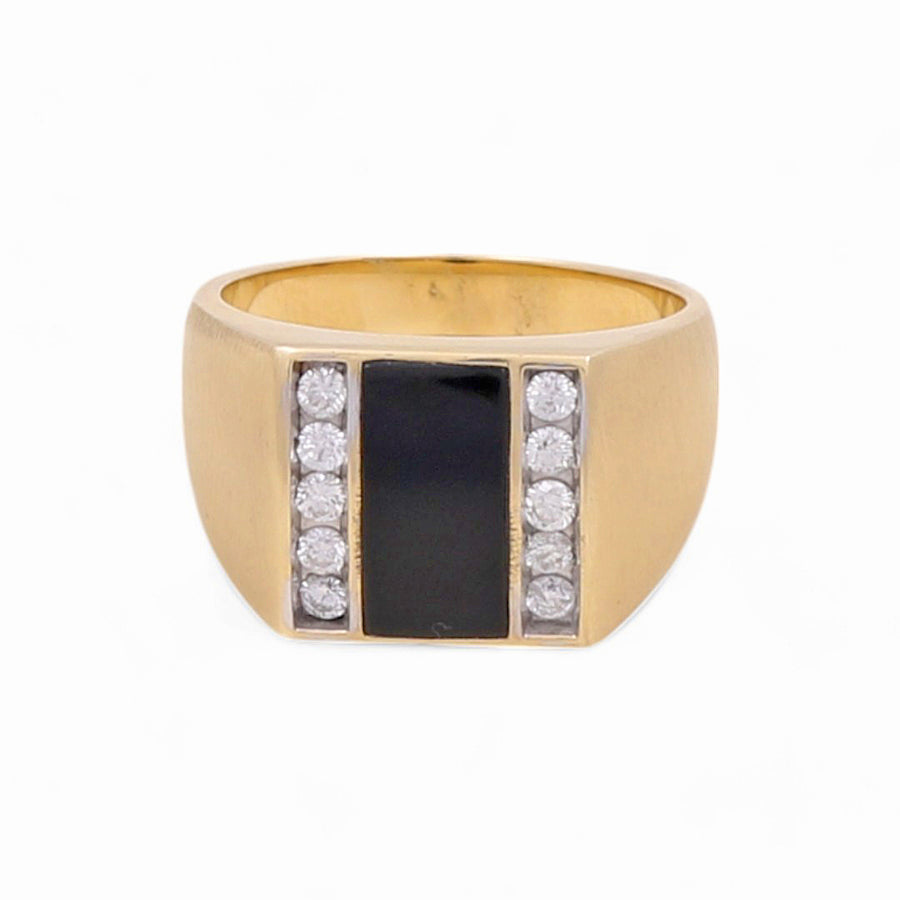 Yellow Gold 14k  Contemporary Fashion Ring with Rectangular Onyx and 0.45 Tw Round Diamonds