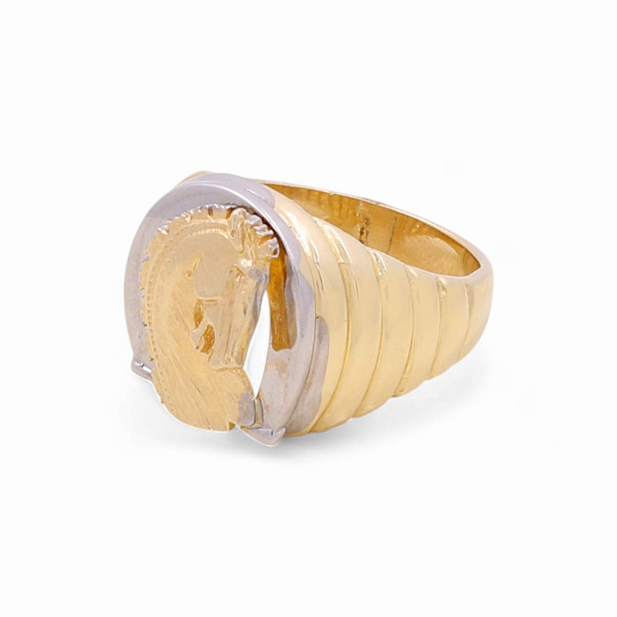 14K Two Tone White/Yellow Gold Men's Horse Fashion Ring