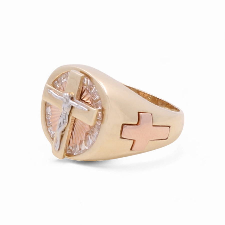 14K Tri Color Gold Men's Crucifix Fashion Ring