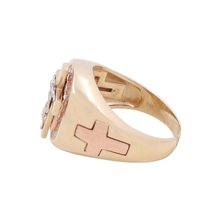 14K Tri Color Gold Men's Crucifix Fashion Ring