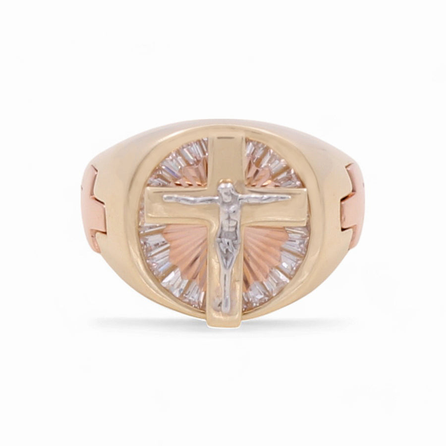 14K Tri Color Gold Men's Crucifix Fashion Ring