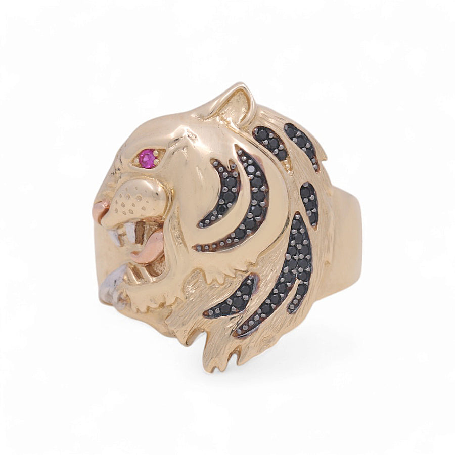 14K Tri Color Gold Men's Tiger Fashion Ring