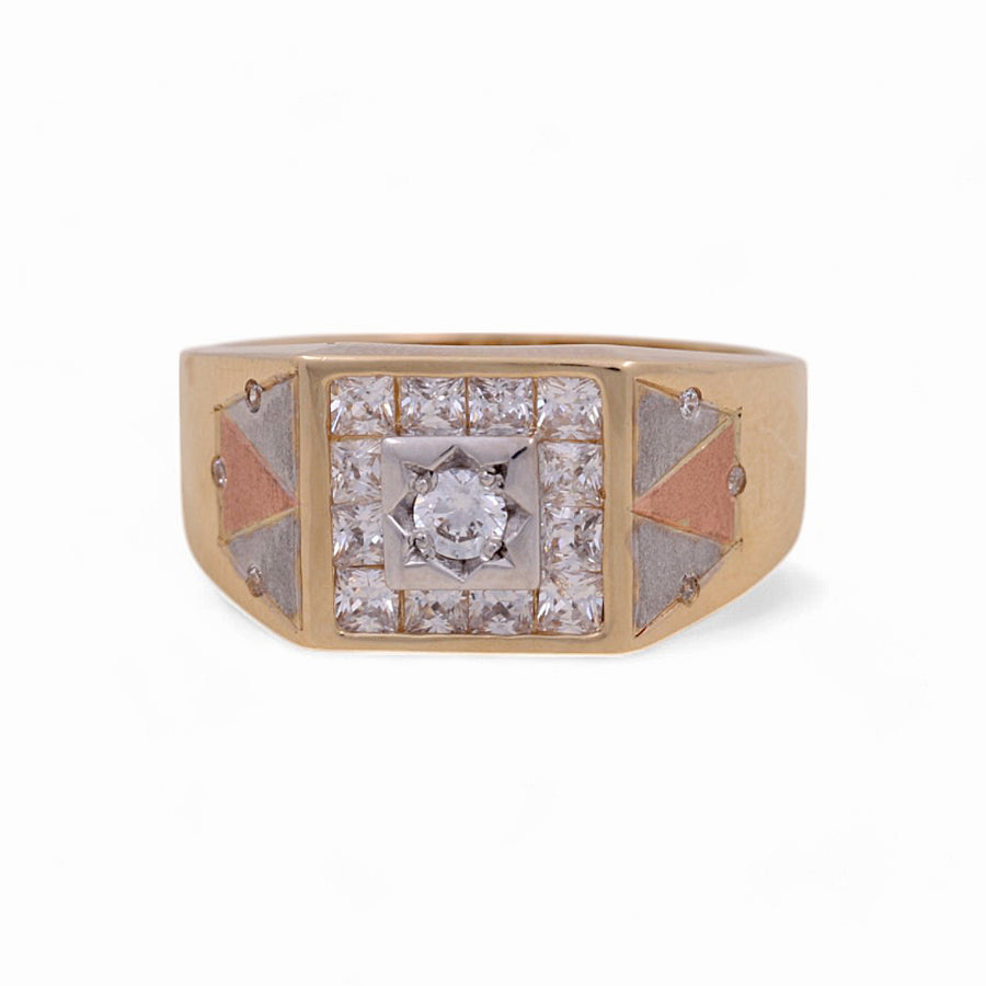 14K Tri Color Gold Men's Contemporary Fashion Ring