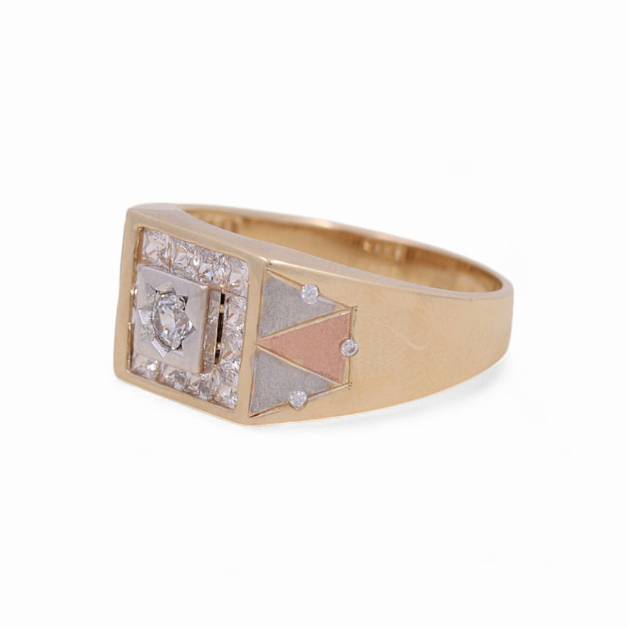 14K Tri Color Gold Men's Contemporary Fashion Ring