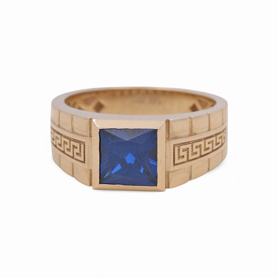 14K Yellow Gold Men's Square Blue Fashion Ring