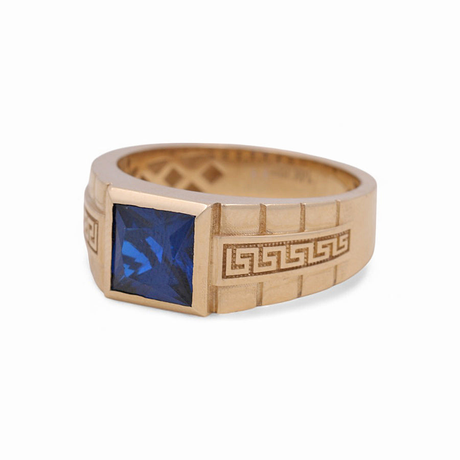 14K Yellow Gold Men's Square Blue Fashion Ring