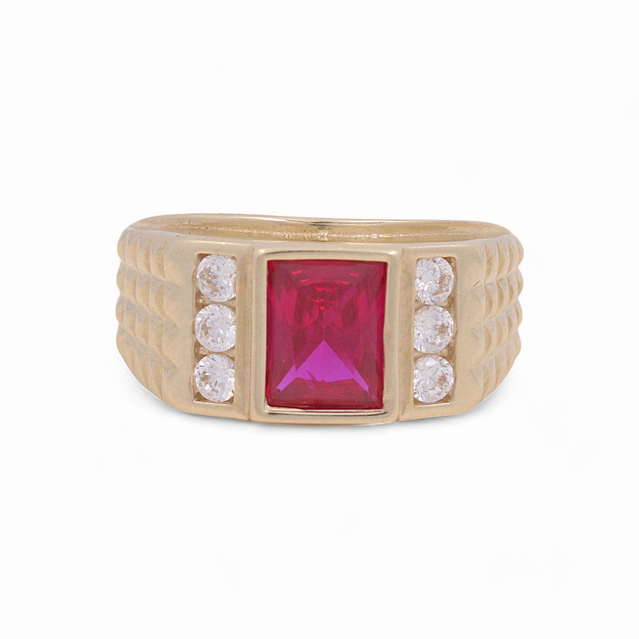 14K Yellow Gold Men's Square Red Fashion Ring