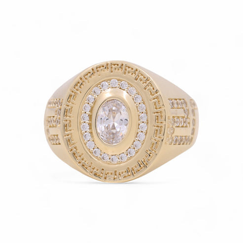 10K Yellow Gold Men's  Oval White Cz Fashion Ring