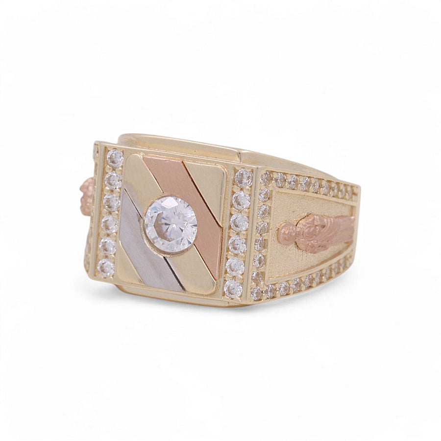 10K Tri Color  Gold Men's  Square Fashion Ring