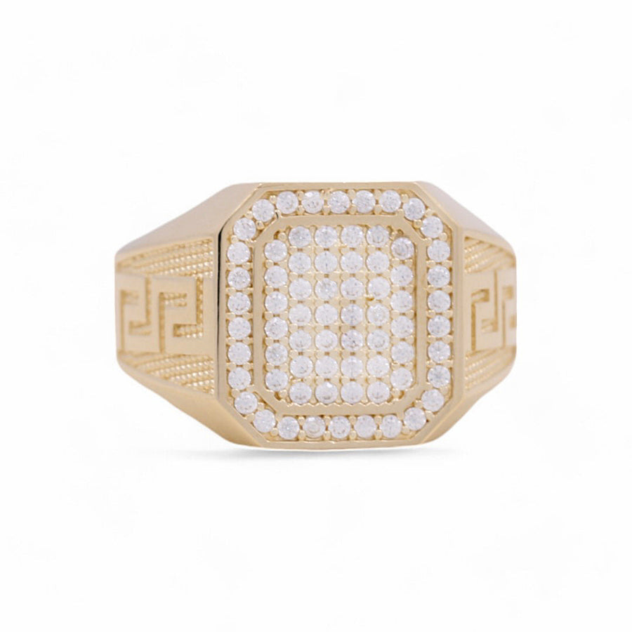 10K Yellow Gold Men's  Square with Cz Fashion Ring