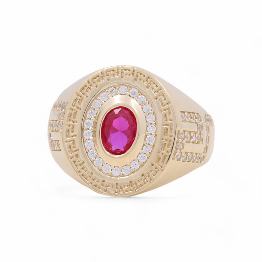 10K Yellow Gold Men's  Oval Red Stone Fashion Ring