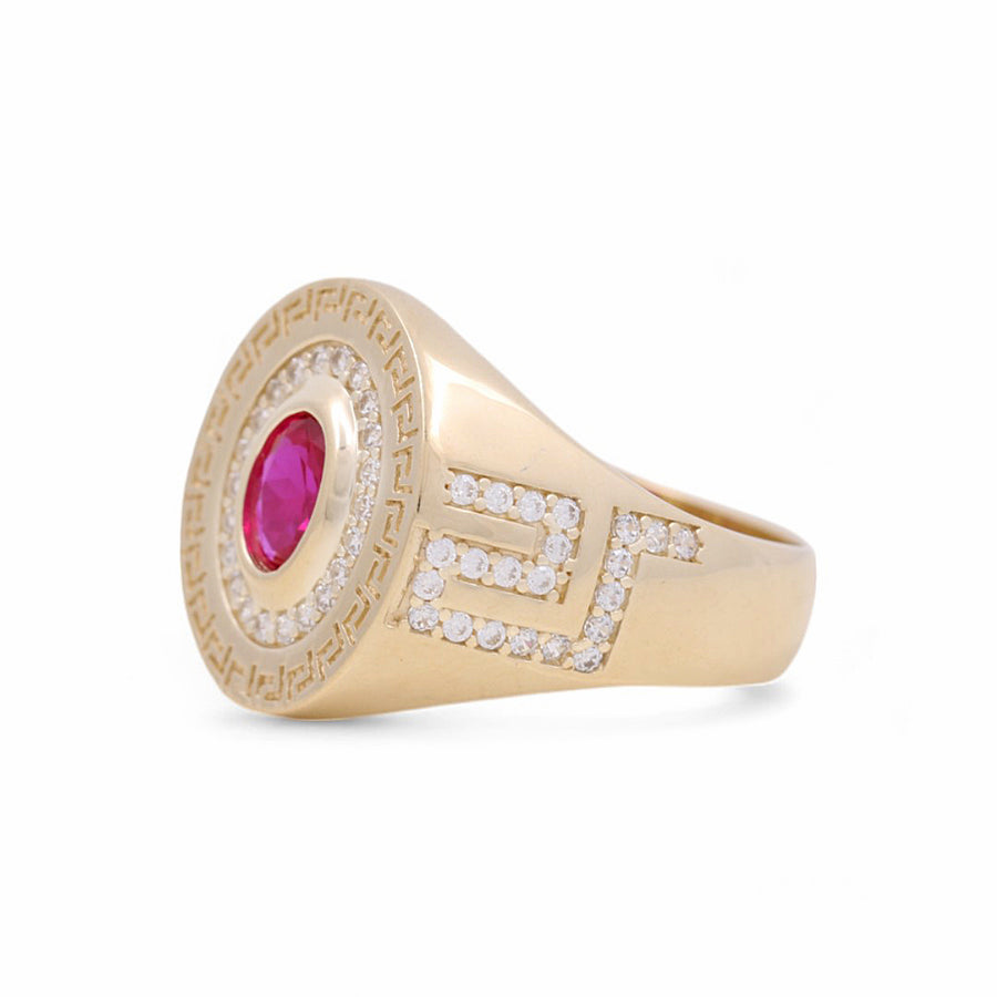 10K Yellow Gold Men's  Oval Red Stone Fashion Ring