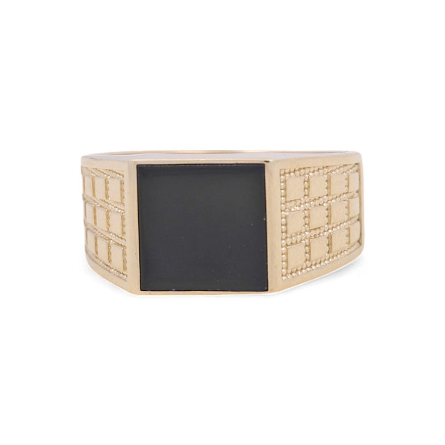 10K Yellow Gold Men's  Square Onyx Fashion Ring