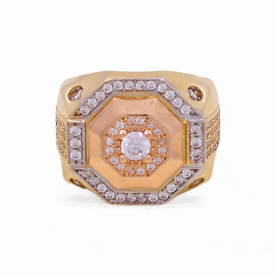 14K Two Tone Rose/Yellow Gold Men's Contemporary Fashion Ring