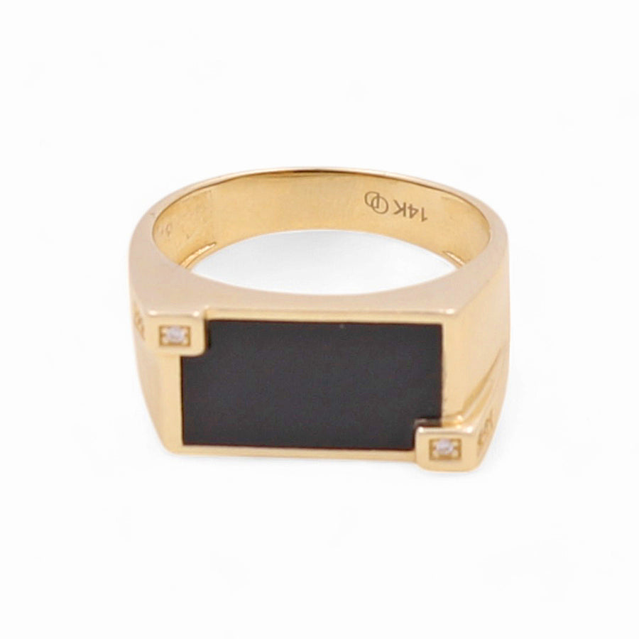 14K Yellow Gold Men's Square Onix Fashion Ring