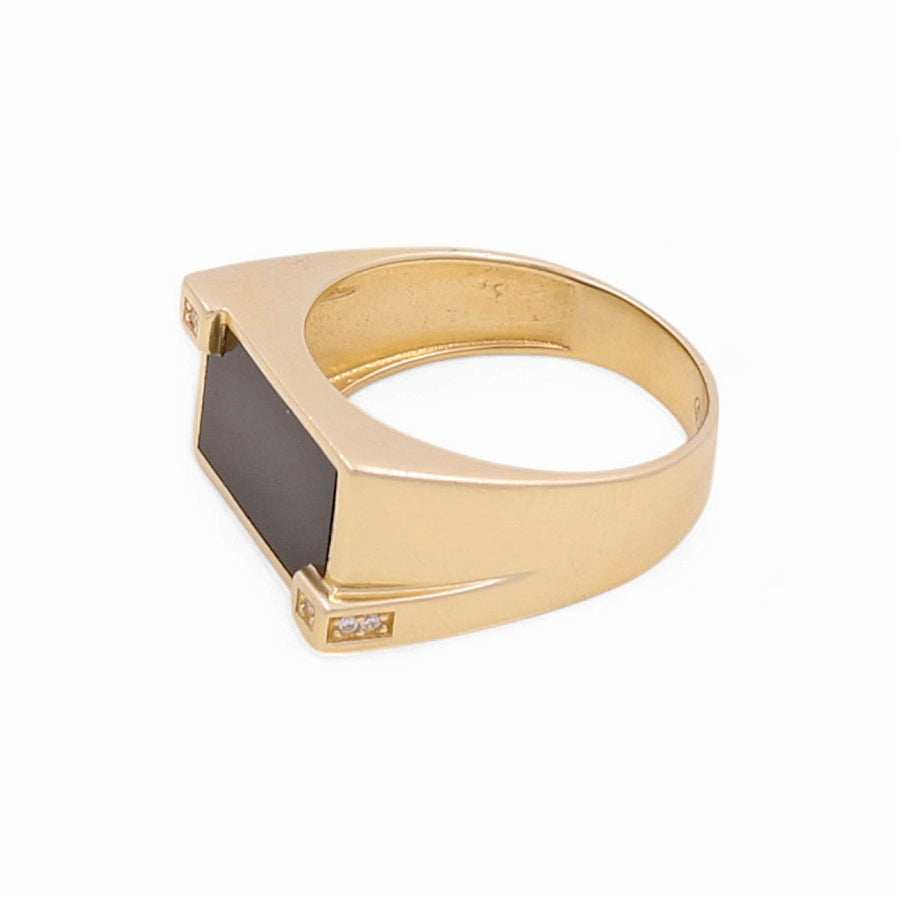 14K Yellow Gold Men's Square Onix Fashion Ring