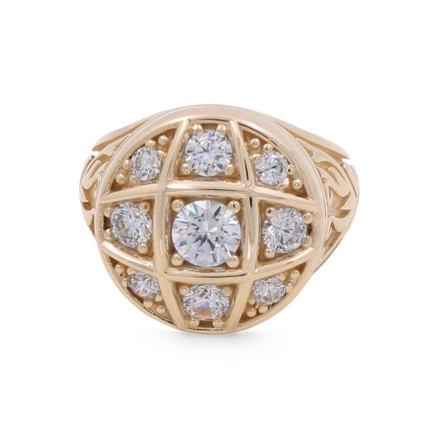 14K Yellow Gold Men's  Round with Cz Fashion Ring