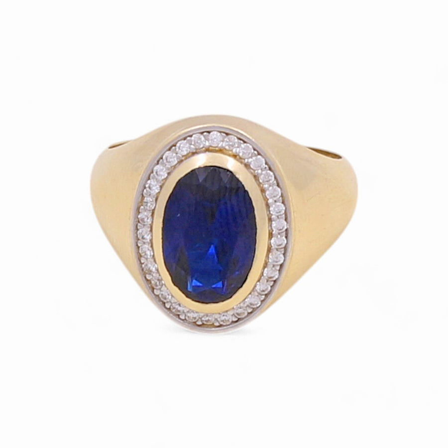 14K Yellow Gold Men's  Oval Blue Stone Fashion Ring