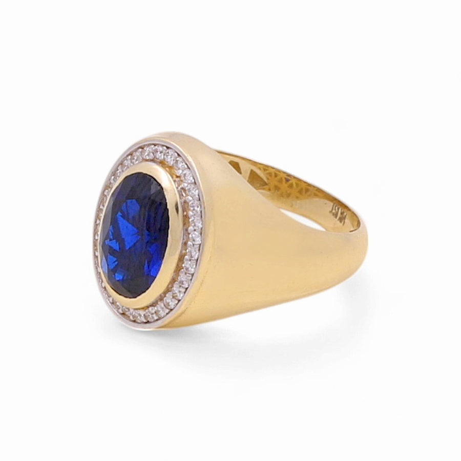 14K Yellow Gold Men's  Oval Blue Stone Fashion Ring