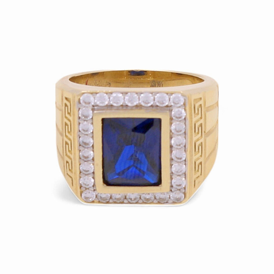 14K Yellow Gold Men's  Blue Square Fashion Ring