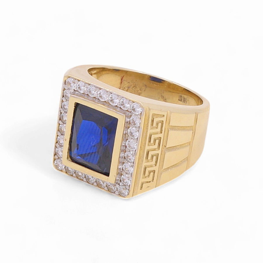 14K Yellow Gold Men's  Blue Square Fashion Ring