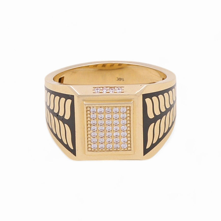 14K Yellow Gold Men's  Square with Cz Fashion Ring