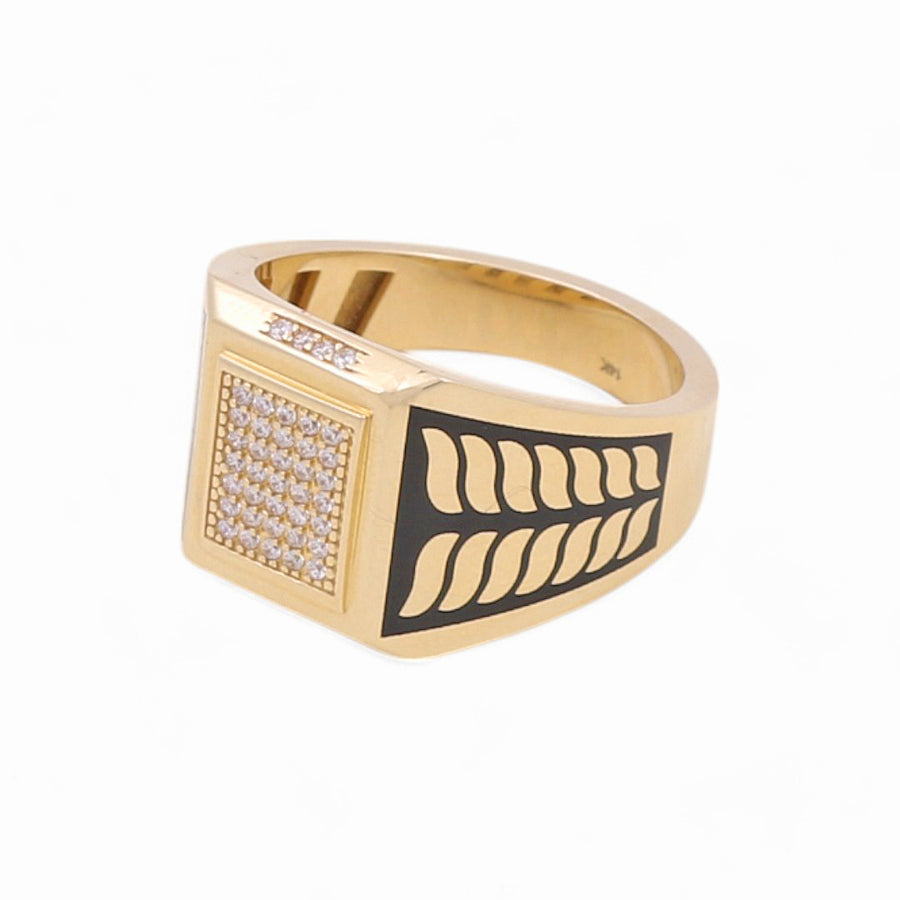 14K Yellow Gold Men's  Square with Cz Fashion Ring