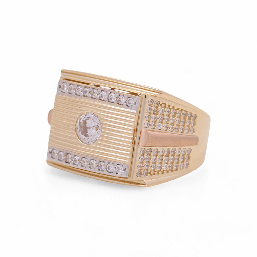 14K Yellow Gold Men's Square Cz Fashion Ring